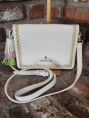 Spartina 449 White Embroidered Crossbody Bag Coastal Preppy